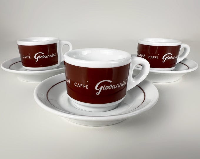 Set of 3 Italian vintage Richard Ginori, bar quality espresso cups with saucers produced for Caffé Giovannini , Italy 1960s
