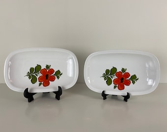 Schumann Arzberg 2 small serving dishes, orange flower design, Vintage 1960's Bavaria West Germany mid century modern kitchenware