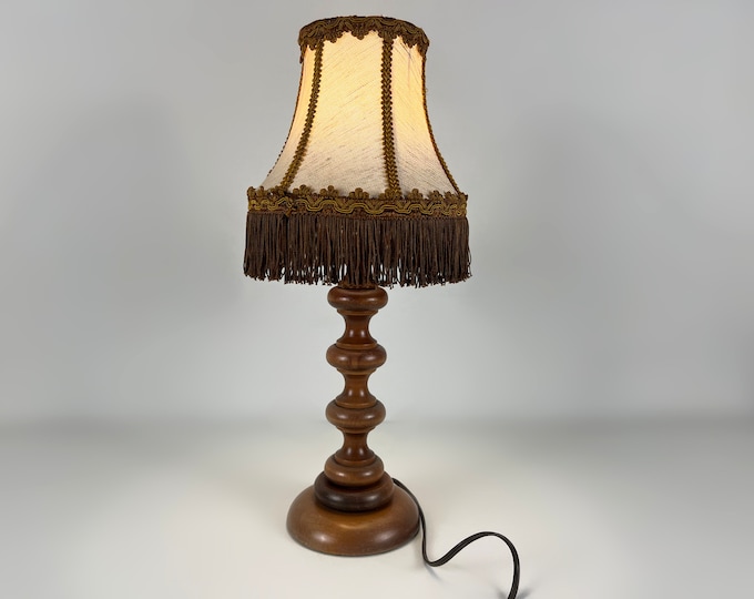 Vintage wooden table lamp base with lampshade. Made in the 60s, lovely mid-century modern design