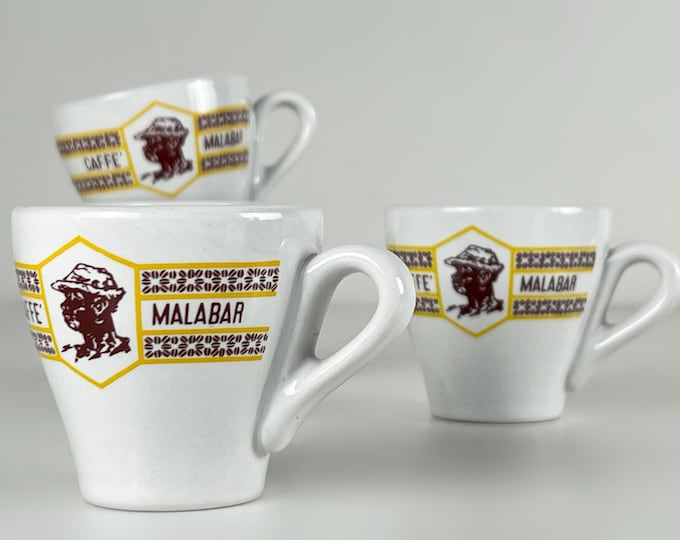 Set of 4 Vintage Caffe Malabar ACF bar quality espresso cups, made in Italy, retro design from the 1980s