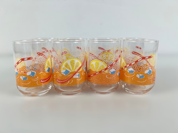 Set of 8 Small Vintage Juice Glasses, Lemonade Glasses, Drinking