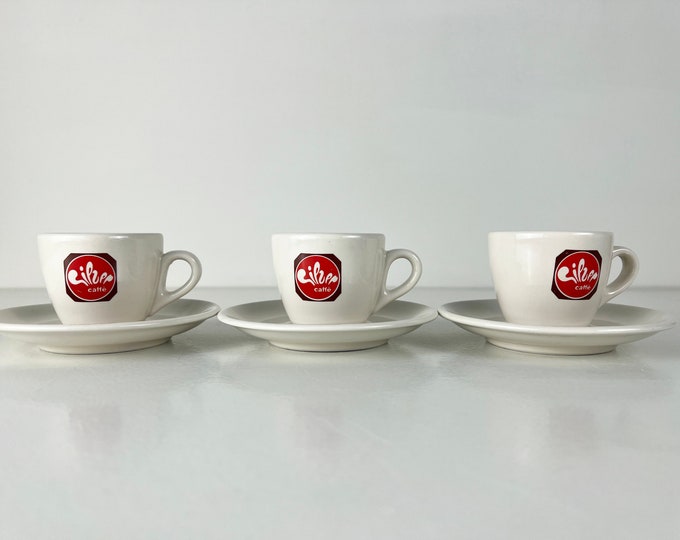 Set of 2 or 3 Vintage ACF bar quality espresso cups, Caffé Silver logo made in Italy, retro design from the 1980s
