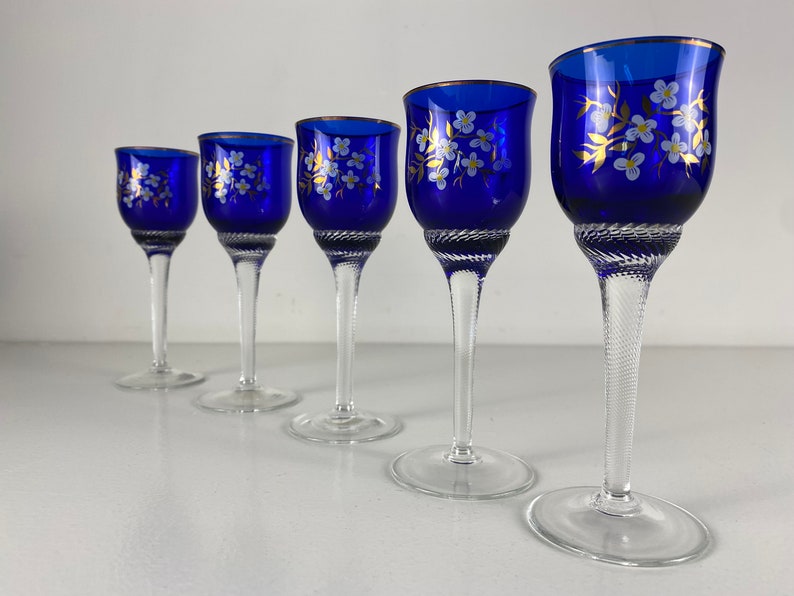 CZECHOSLOVAKIA Vintage Blue Crystal Bohemia Wine Glasses With - Etsy