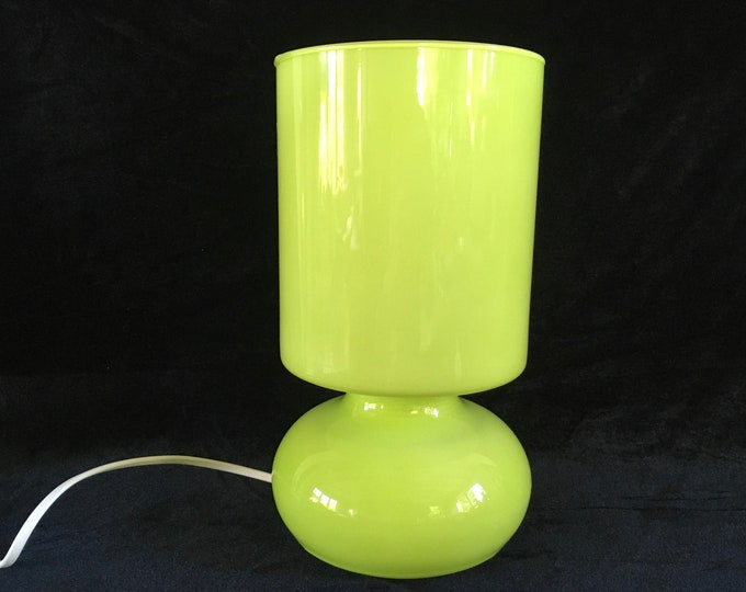 Vintage Ikea Lykta lamp, retro mushroom table lamp in green, hand made glass table lamp, night light