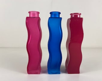 カラフルなヴィンテージIKEA SKÄMT花瓶、波状ガラス、オレンジ、レッド