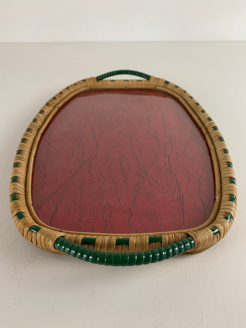 Vintage Wooden Serving Tray From the Fifties With a Wicker and Etsy