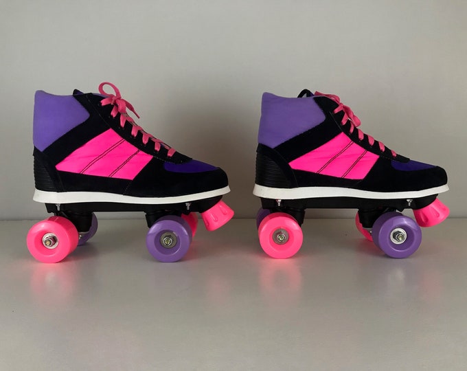 Vintage 90's Retro Roller skates black, purple and neon pink, New old stock, Size: EU 39 USwoman 7.5, USman 6.5, UK 6.0