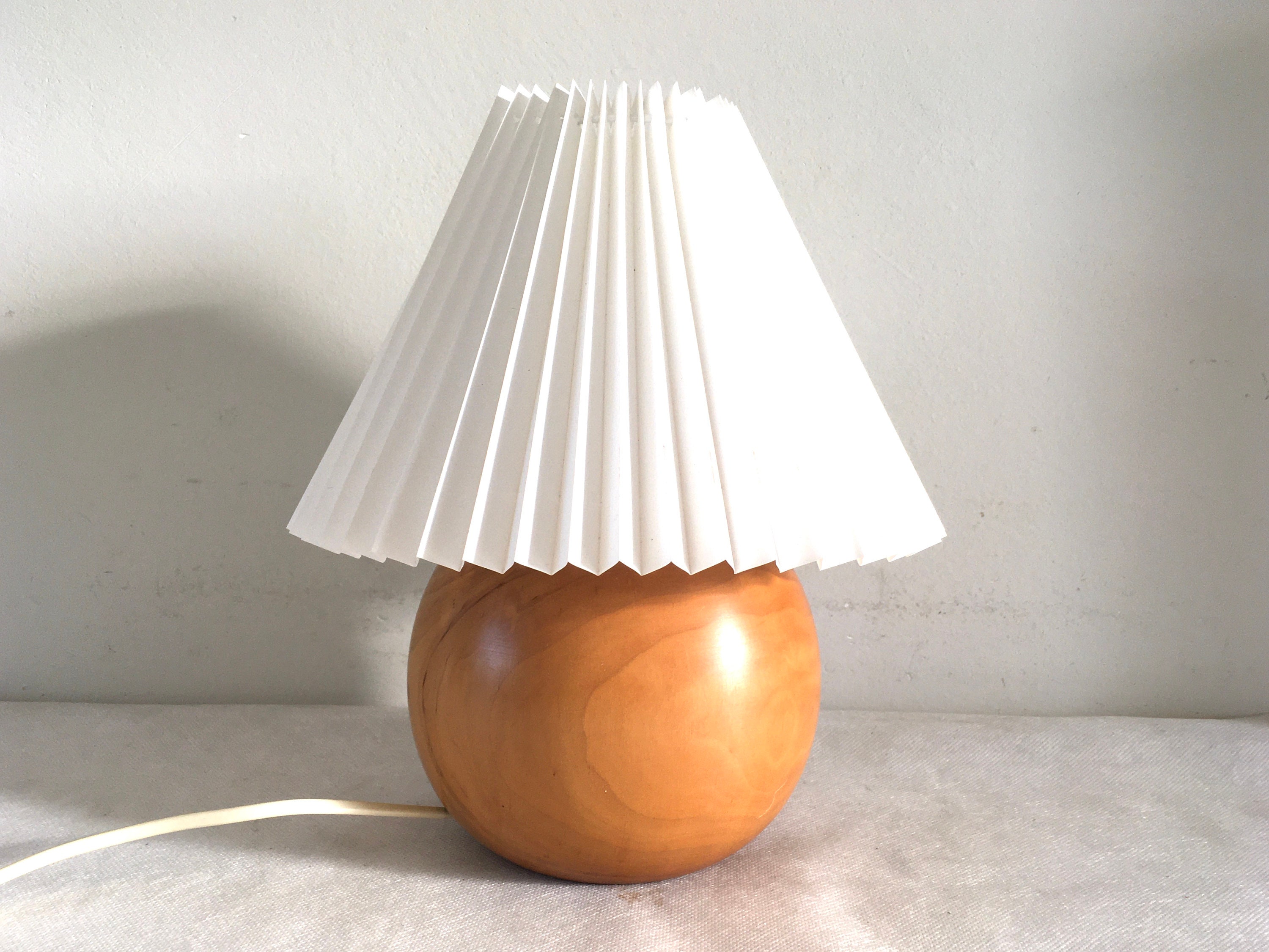Vintage retro round wooden table lamp from the