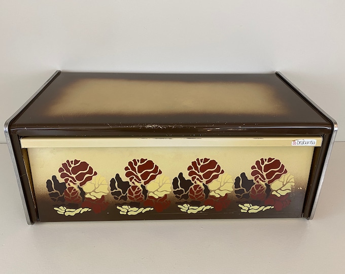 Brabantia metal bread box, bread bin with a flowery design, vintage retro mid century design 1970s