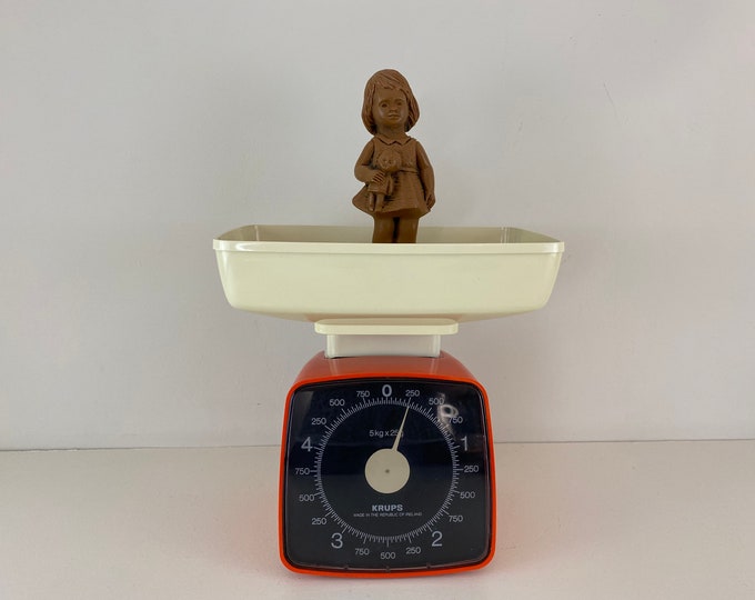 Vintage Krups kitchen scale in orange and off white, made in Ireland, lovely mid century design, great 1970's kitchen decor