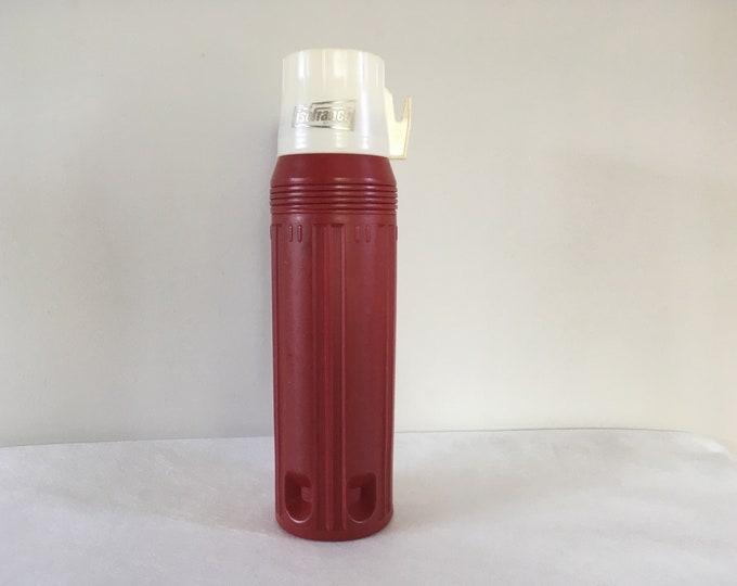 Vintage thermos bottle ISO FRANCE made in Belgium - off white / wine red - mid century