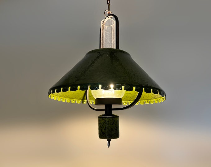 Large green enamel hanging lamp, pendant light, 1960s Mid Century Modern Lighting