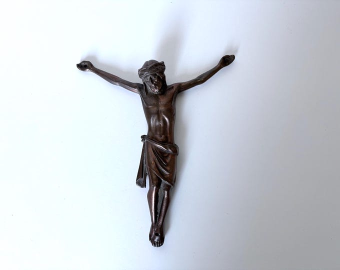 Vintage catholic wall crucifix, metal, brass wall hanging crucifix, Corpus Christi, religious decor from the 1960s