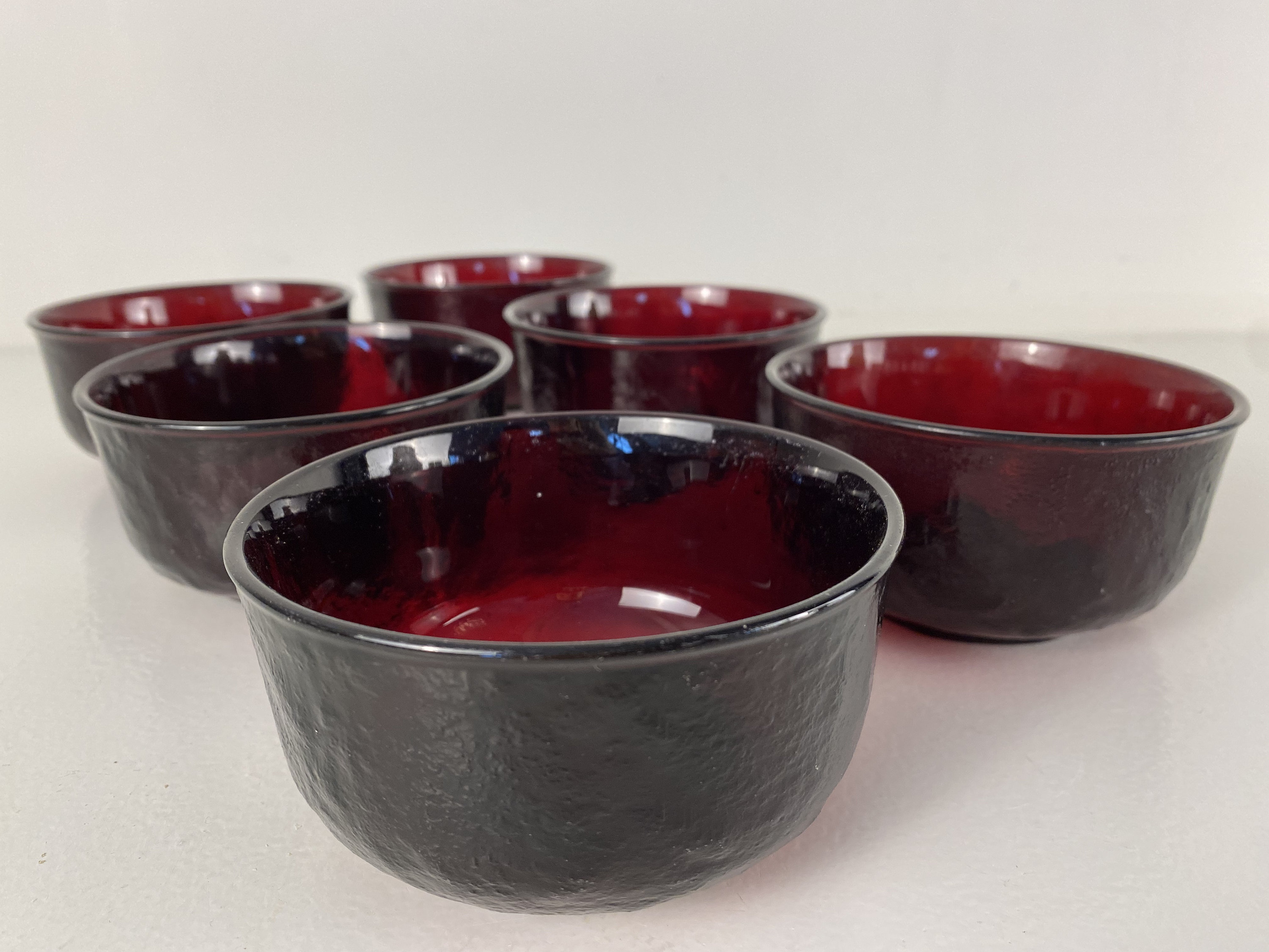 Vintage Small Ruby Red Glass Dessert Fruit Bowls - Set of 6