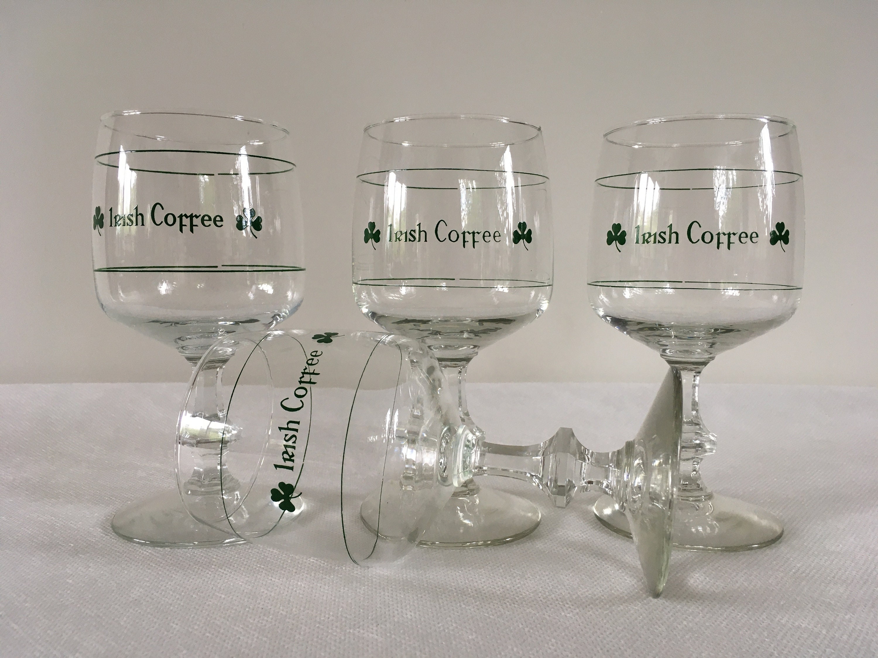 Irish Coffee Glass Set of 2 Vintage Shamrock Specialty Coffee Stemware  Irish St Patricks Day Gift Ireland Cocktail Wine Glass GC483