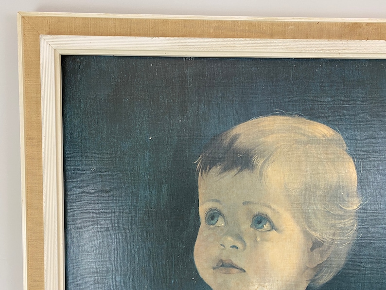 Crying Boy Frame Large Vintage Framed Print Crying Boy Teardrop Boy Kitsch - Etsy