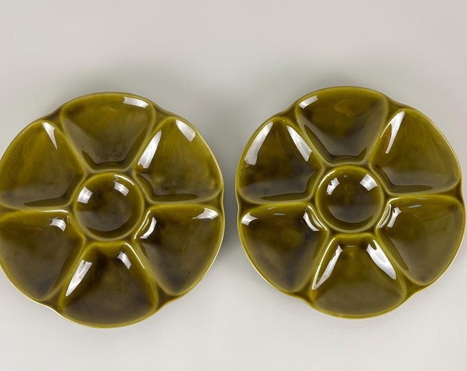 Set of 2 beautiful French vintage oyster plates, Gien, France 1970s