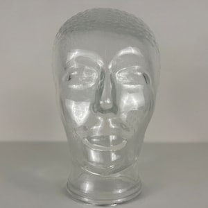 Clear glass mannequin head, retro shop display head, headphone display head, fabulous vintage 1970s mid century modern design