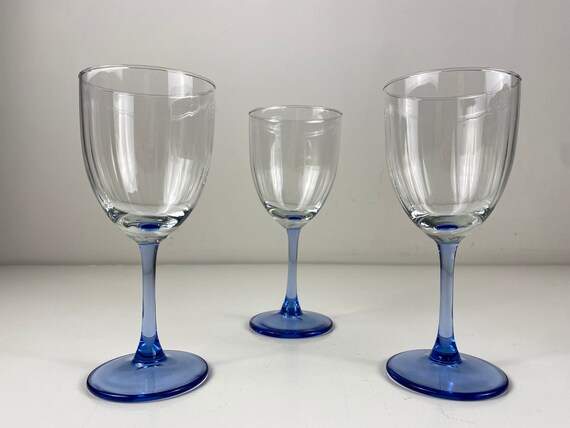 Assorted Vintage Blue Stemmed French Wine Glasses Assorted Vintage Blue Stemmed French Wine Glasses