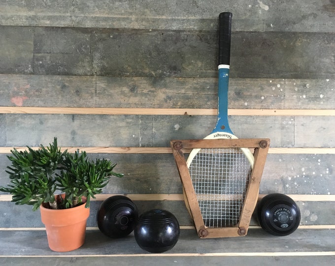 Wood framed tennis racket with tensioner, vintage Slazenger Princess racquet, display sports decor from the 1960's