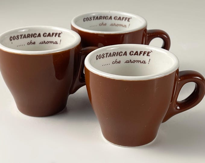 Set of 3 Vintage Costarica Caffè espresso cups, brown & white Italian porcelain by ACF 1980s