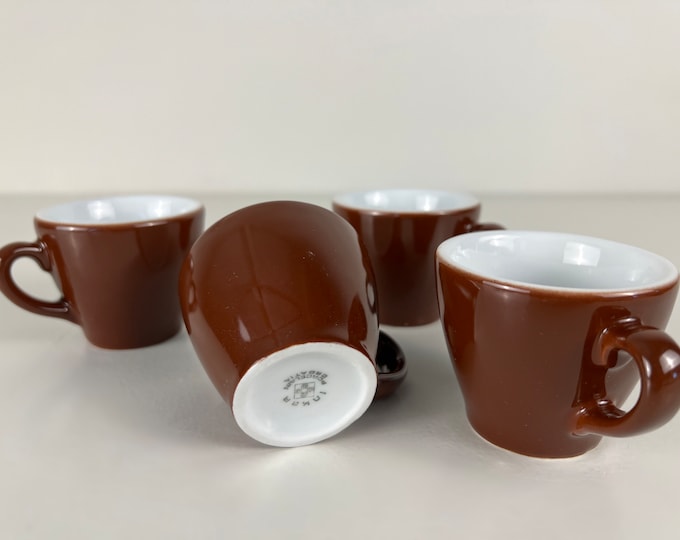 Set of 4 or 5 vintage porcelain classic brown espresso cups, Inker Croatia