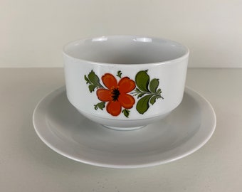 Schumann Arzberg gravy bowl, gravy boat, orange flower design, Vintage 1960's Bavaria West Germany mid century modern kitchenware