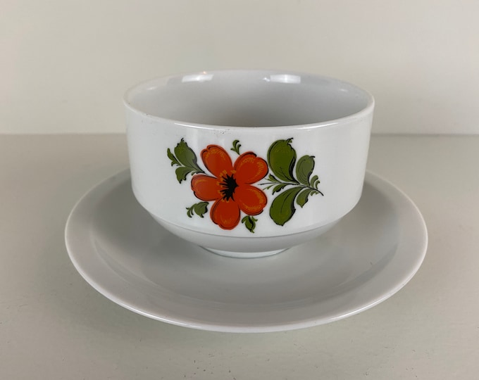 Schumann Arzberg gravy bowl, gravy boat, orange flower design, Vintage 1960's Bavaria West Germany mid century modern kitchenware