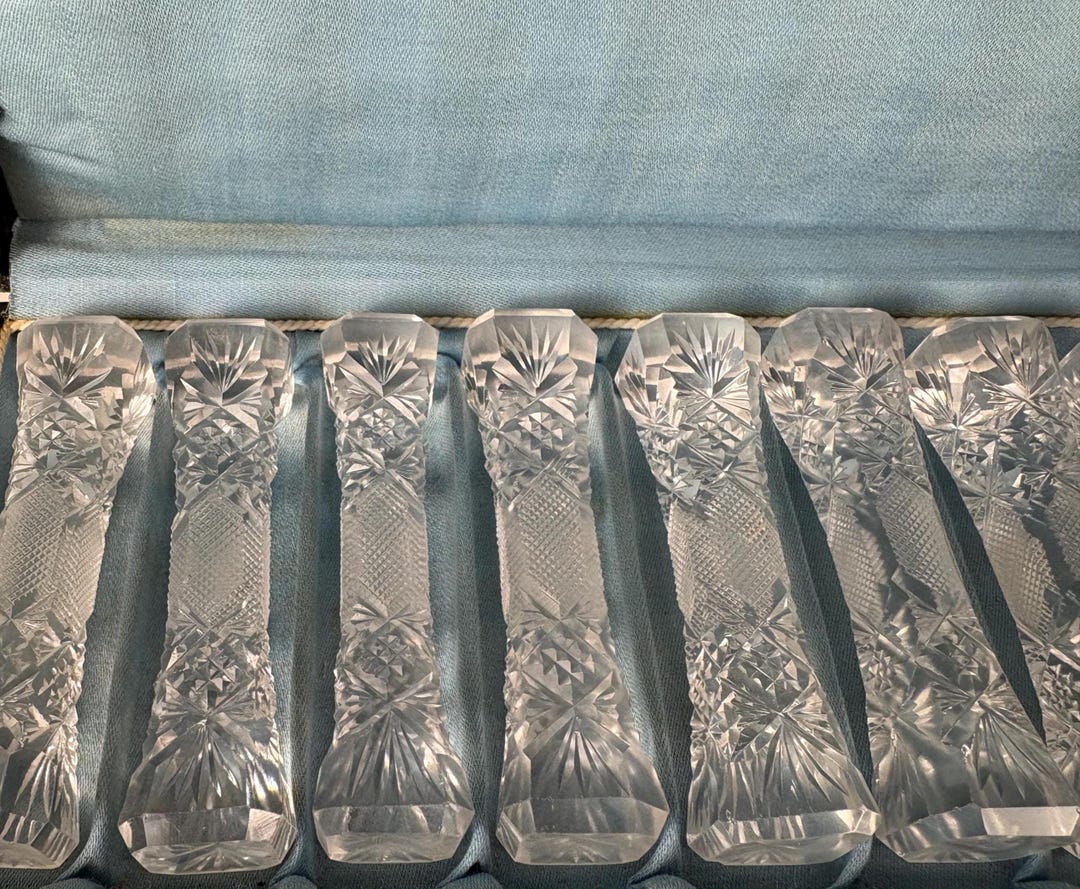 Antique Set of 12 Cut Crystal Knife Rests, Chopstick Rests, Cased, App ...