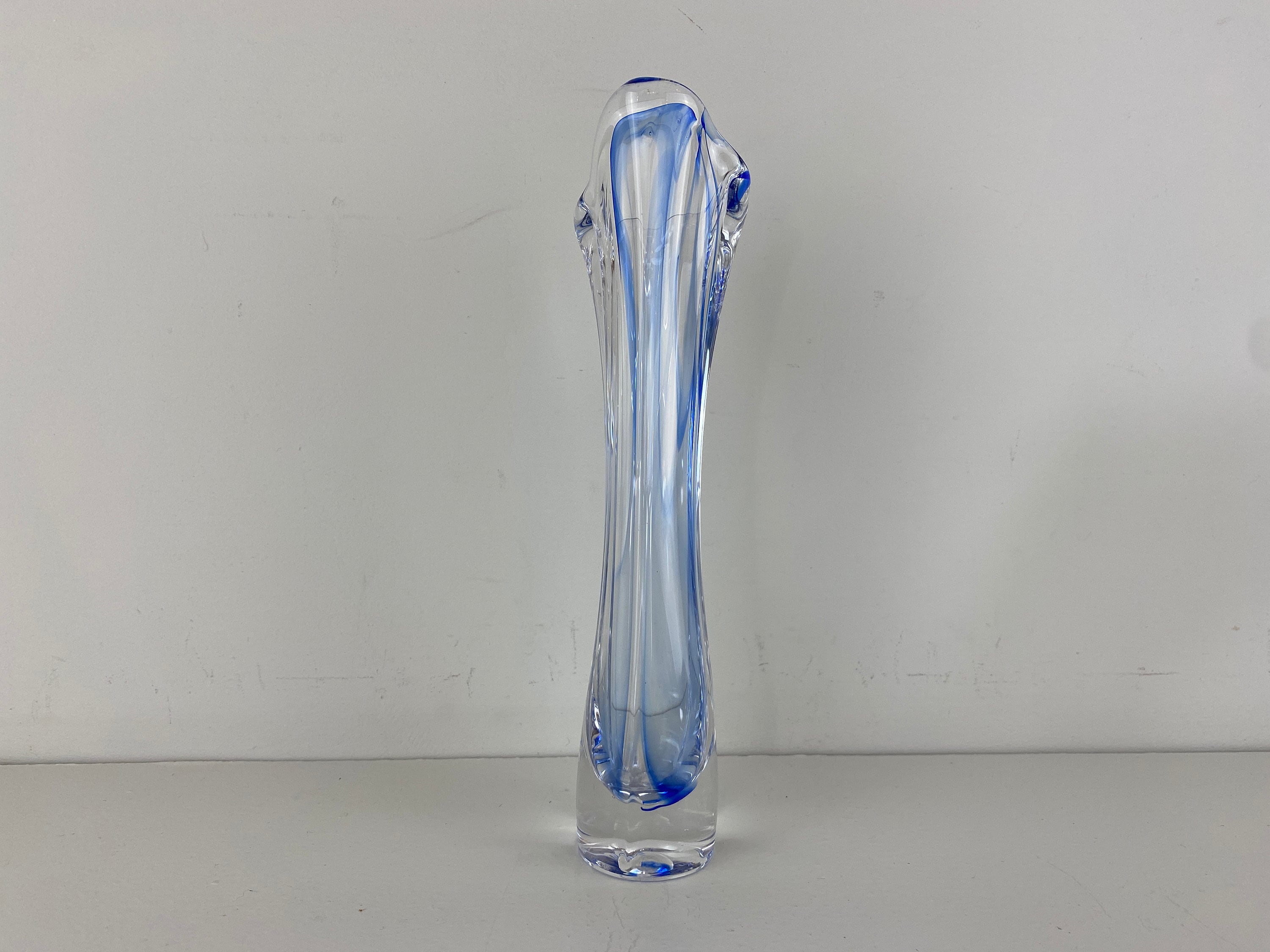 1960\u2019s Hand Blown Bud Vase Blue on the inside Clear on the outside.