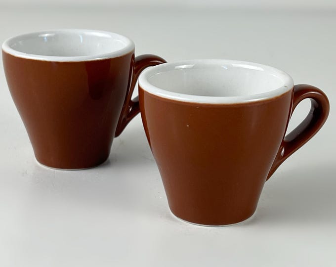 Set of 2 vintage classic brown and white ACF bar quality espresso cups, made in Italy, retro design from the 1990s