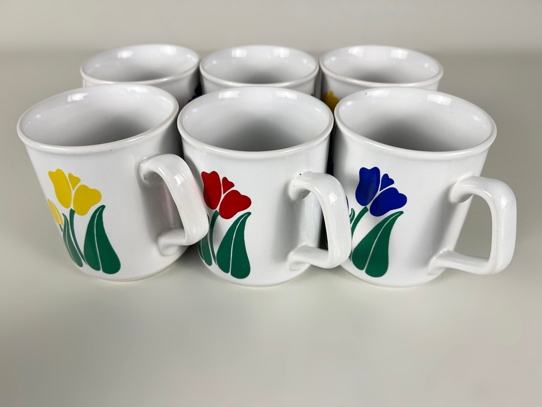 Set of 6 Large Vintage Tea Mugs Coffee Mugs Flower Design by Etsy
