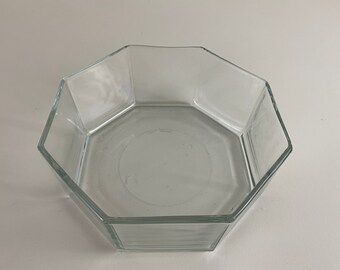 Large octogonal serving bowl by Covetro Italy, vintage clear glass serving bowl from the 1970's