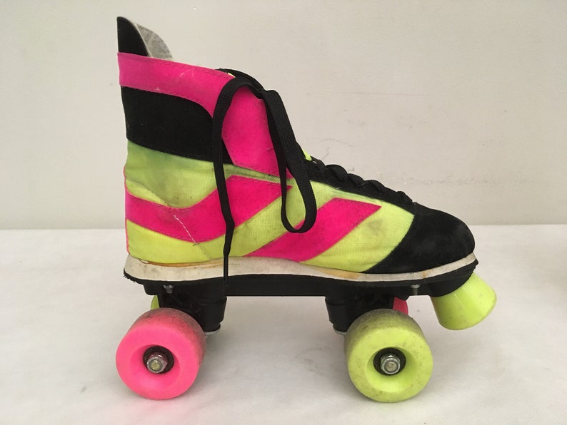 Vintage 80s Retro Roller skates black and neon colors pink Etsy
