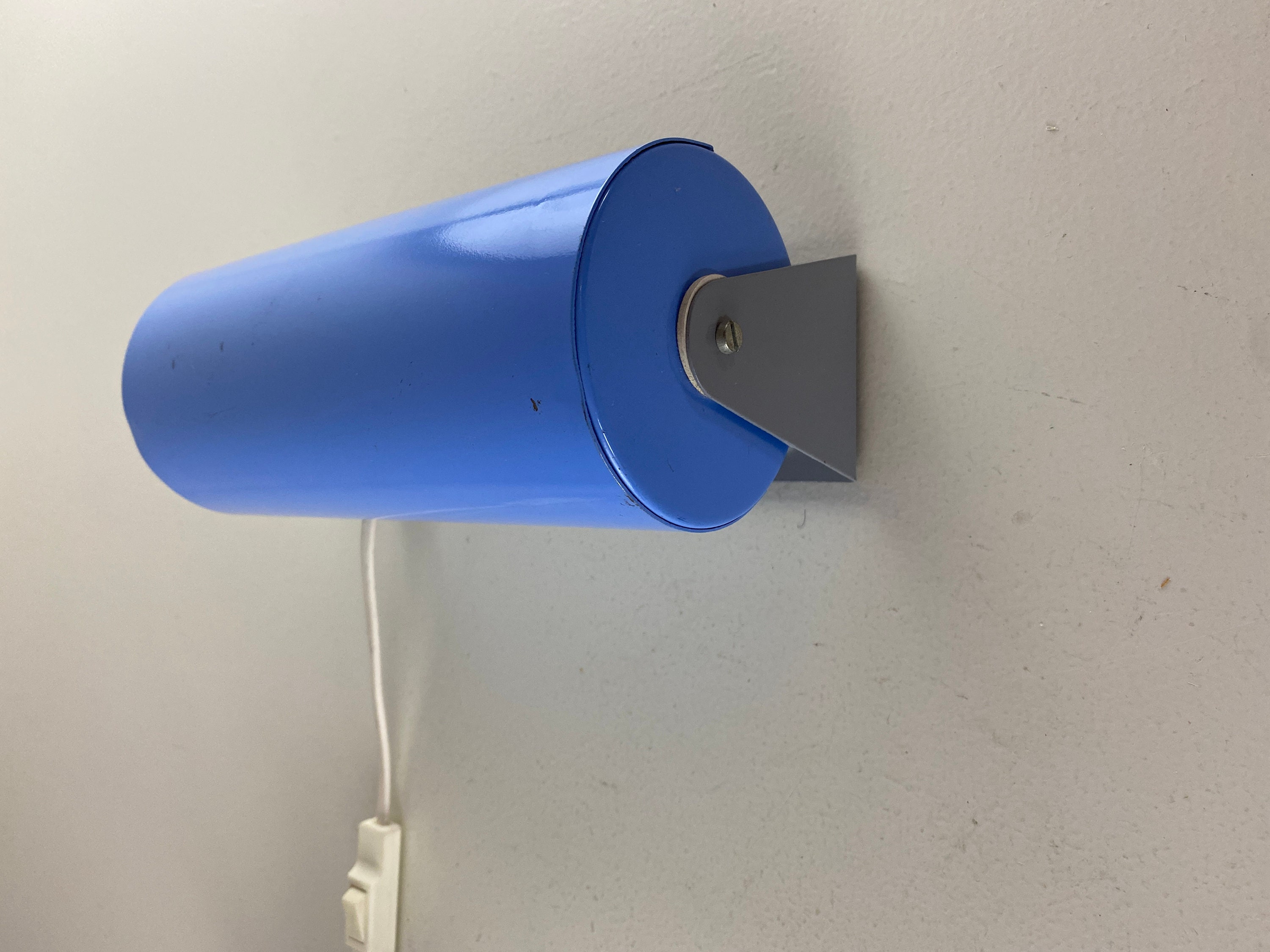 Ikea night light, lavender blue, grey metal roll bed light, night lamp