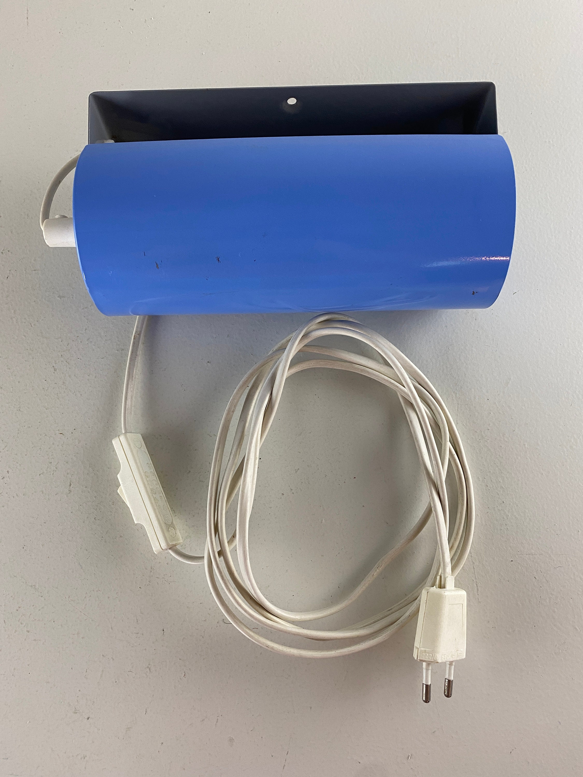 Ikea night light, lavender blue, grey metal roll bed light, night lamp