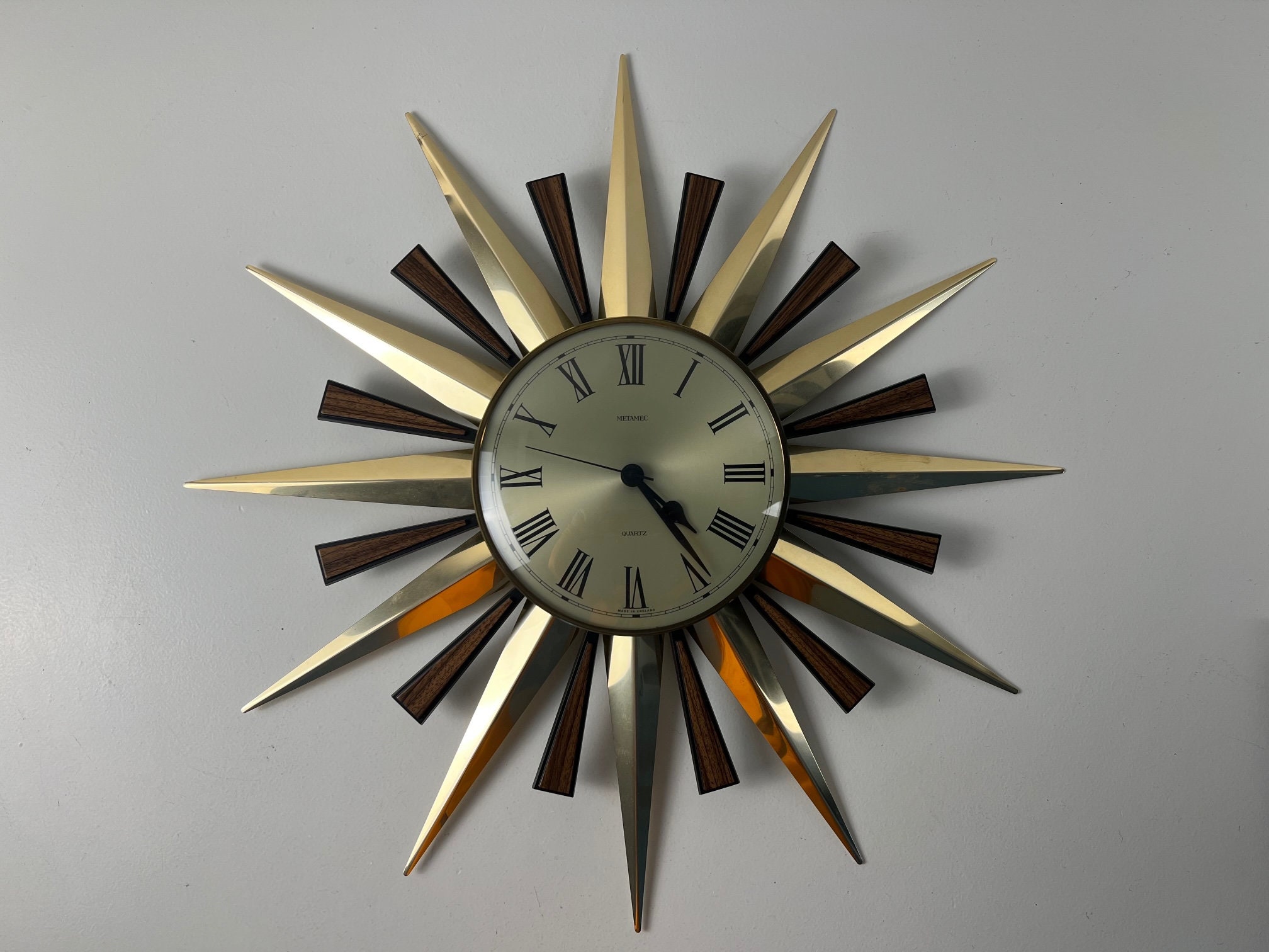 Vintage Metamec starburst clock, sunburst clock, Quartz clock, Mid ...