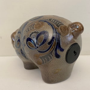 Large brown ceramic glaze stoneware piggy bank vintage pig image 6