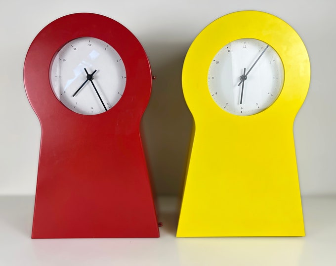 Ikea clock, keyhole wall or table clock, yellow or red, Ikea PS series 1999 design Thomas Eriksson