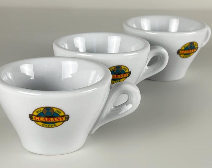 Set of 3 nice coffee or cappuccino cups, heavy bar quality porcelain, Guarany caffè, Italy 1980s