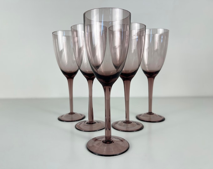 Set of 5 vintage handblown purple wine glasses, amethyst wine glasses, stylish vintage barware