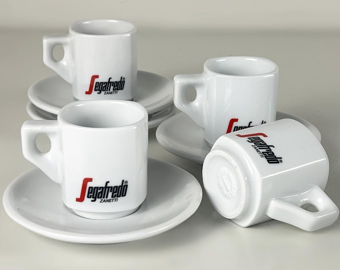 Set of 2 or 4 Vintage Segafredo Zanetti bar quality espresso cups with saucers, made in Italy 2000s