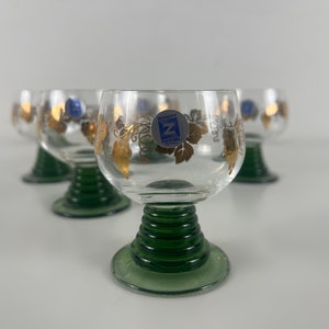 Set of 6 Schott Zwiesel, olive green stemmed gold decorated white wine glasses, stemmed glasses, vintage barware from Germany image 7