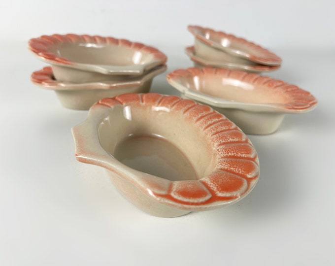 Small shell shaped oven dishes, ramekins, French vintage kitchenware set of 6, Charles Amand France