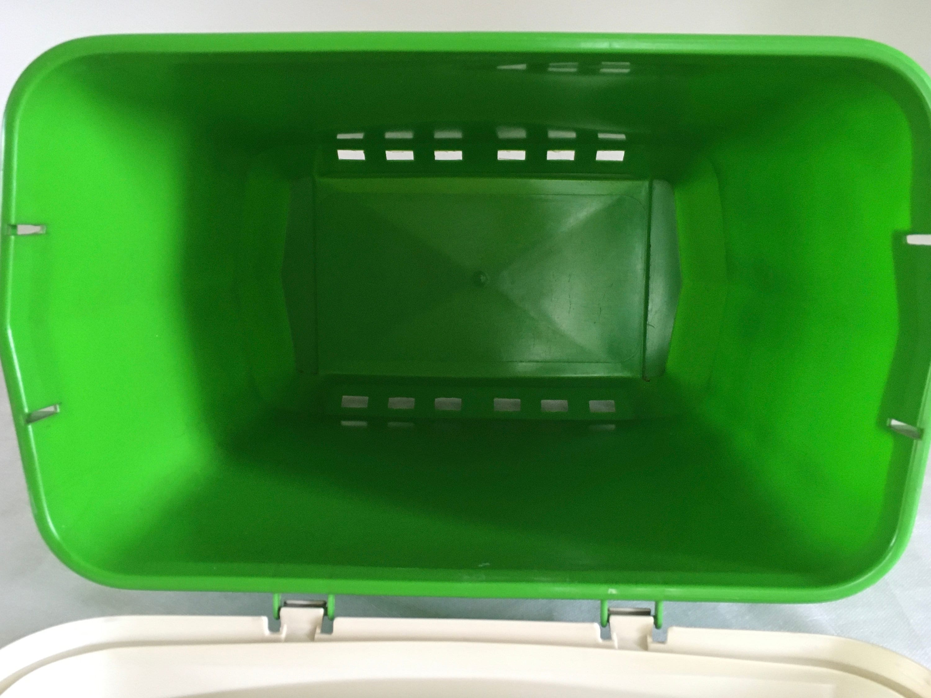 Vintage Curver laundry basket, green laundry box, retro design from the