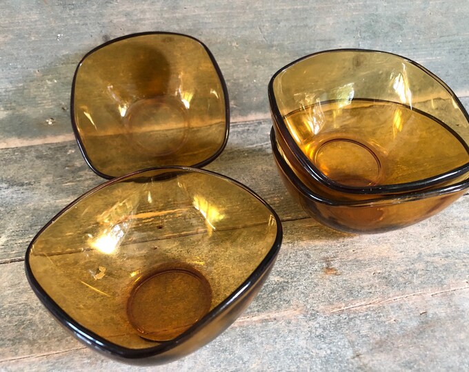 Set of 4 Amber Glass Dessert Bowls Amber Glass Serving Bowls Etsy
