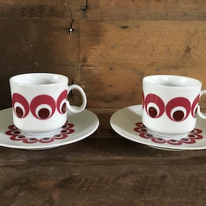 2 coffee cups, tea cups and saucers Bavaria West Germany porcelain. Lovely mid century modern decor