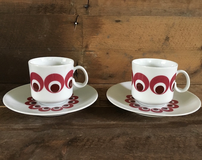 2 coffee cups, tea cups and saucers Bavaria West Germany porcelain. Lovely mid century modern decor