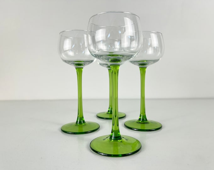4 or 5 small green stemmed vintage roder (dessert) wine glasses, apple green stem, lovely vintage barware from the 1980s