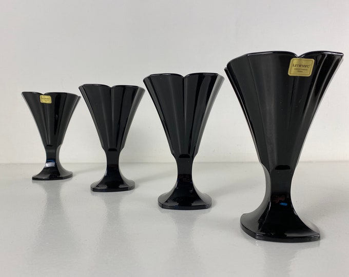 Set of 4 Luminarc black dessert coupes, dessert glasses, ice cream coupes, ice cream glasses, Sundae glasses, French Vintage from the 1970s